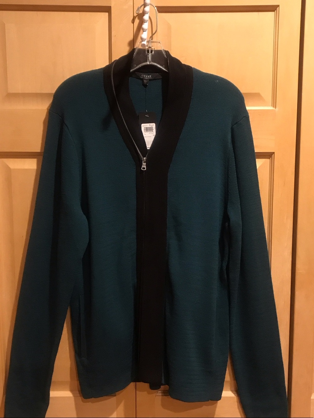 New Guess Deep Teal  Zip-Up Sweater with Black Trim